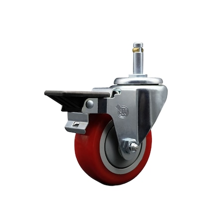 Service Caster 3.5'' Red Poly Wheel Swivel 7/16'' Grip Ring Stem Caster with Brake SCC-GR20S3514-PPUB-RED-PLB-716138